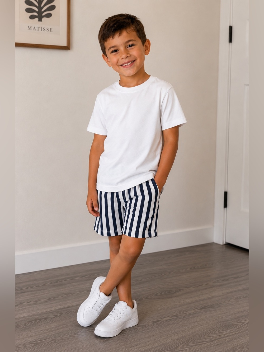 Zara Boys Navy & White Striped Shorts